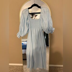 O.P.T Light Blue Puff Sleeve Midi Dress